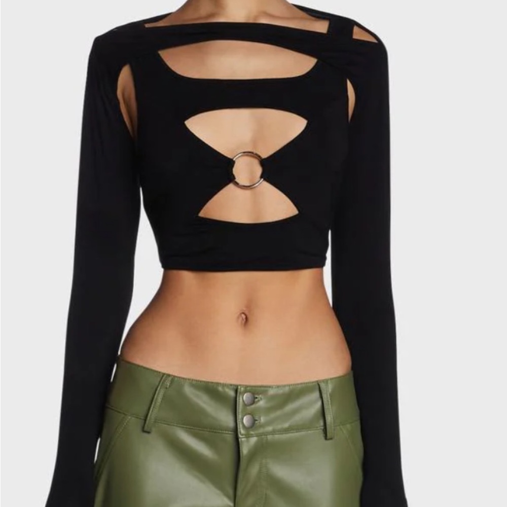THE KRIPT Black Cut-Out Crop Top with Ring Detail